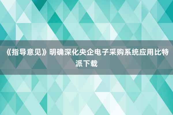 《指导意见》明确深化央企电子采购系统应用比特派下载