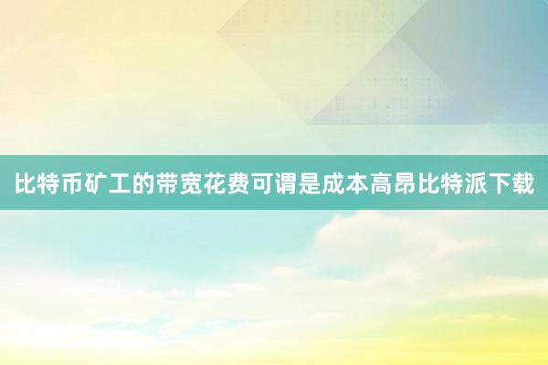 比特币矿工的带宽花费可谓是成本高昂比特派下载