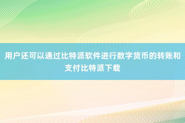 用户还可以通过比特派软件进行数字货币的转账和支付比特派下载