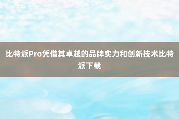 比特派Pro凭借其卓越的品牌实力和创新技术比特派下载